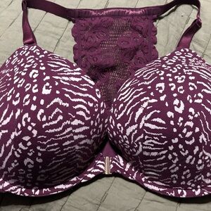 Cacique Purple and White Animal Print cute cotton front claw bra